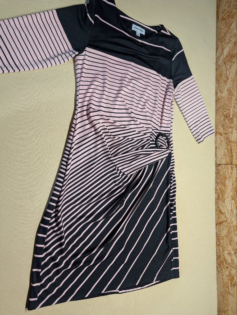 Shelby & Palmer Women's Dress Size L‎ Striped Pink and Black Midi with Side Knot